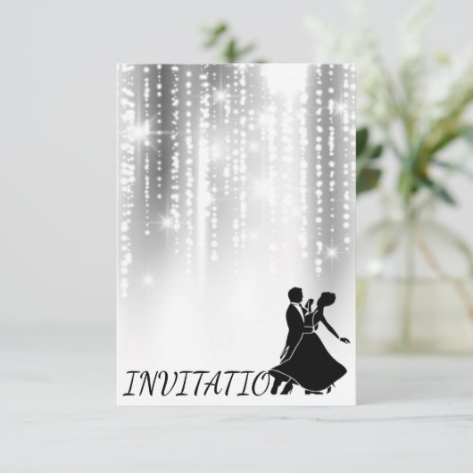 White Black Gray Night Sky Starry Dance Party Einladung (Stehend Vorderseite)