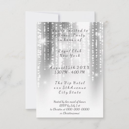 White Black Gray Night Sky Starry Dance Party Einladung (Rückseite)