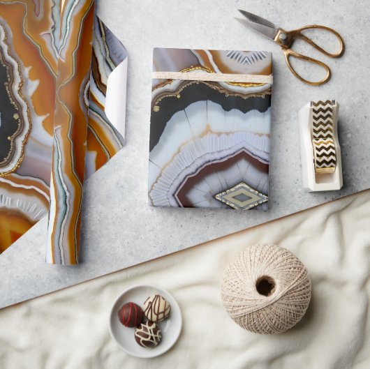 White Black Gray Orange Terracotta Agate Geode Geschenkpapier (Kunsthandwerk)