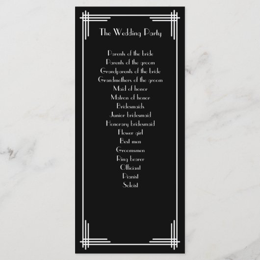 White Black Great Gatsby Art Deco Hochzeitsprogram Programm (Rückseite)