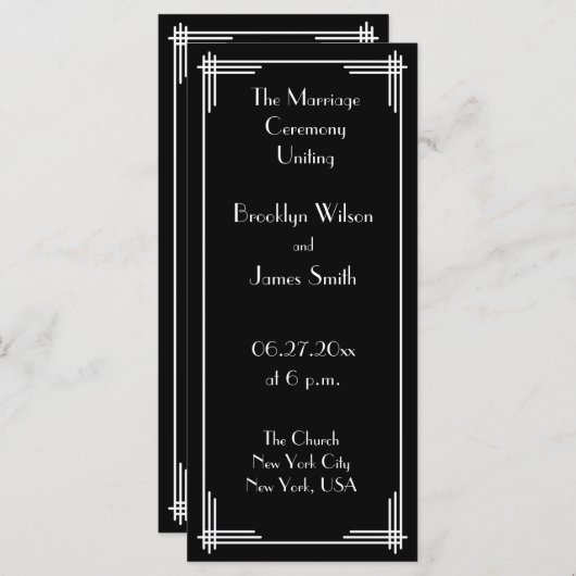 White Black Great Gatsby Art Deco Hochzeitsprogram Programm (Vorne/Hinten)