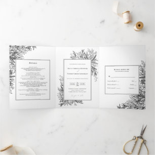 White Black Greenerity Wedding Tri-Fold Einladung