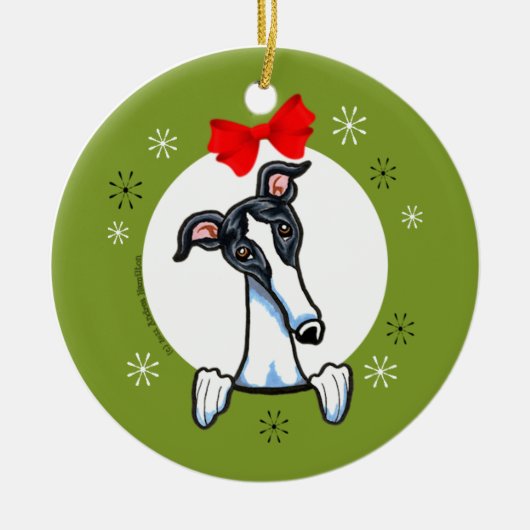 White Black Greyhound Christmas Classic Keramik Ornament (Vorne)