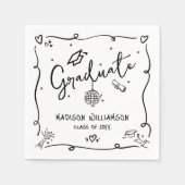 White Black Hand Drawn Doodles Graduation Retro Serviette (Vorderseite)