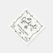 White Black Hand Drawn Doodles Graduation Retro Serviette (Ecke)