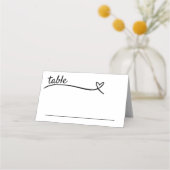 White & Black Heart Wedding Platzkarte (Vorderseite)
