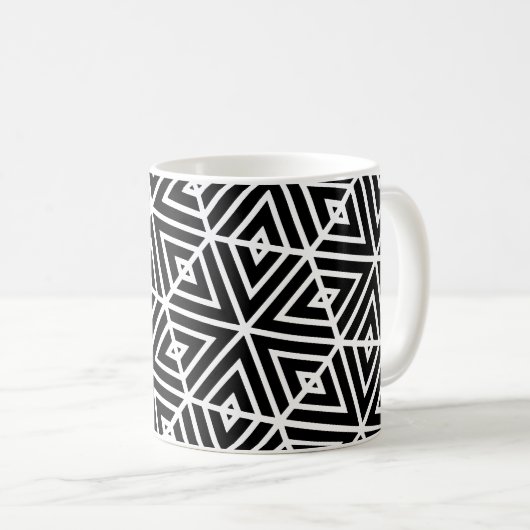 White Black Hexagon Honeycomb Triangle Pattern Kaffeetasse (VorderseiteRechts)