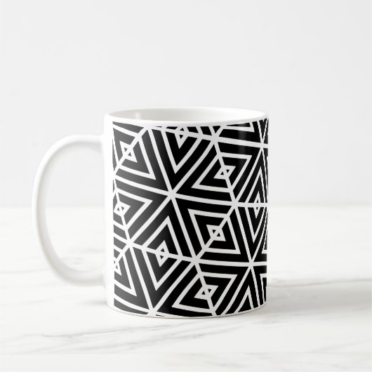 White Black Hexagon Honeycomb Triangle Pattern Kaffeetasse (Links)