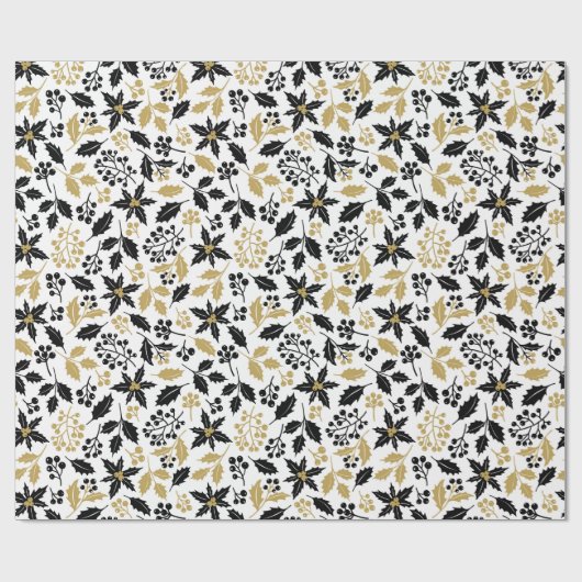 White Black Holly Geschenkpapier (Flach)