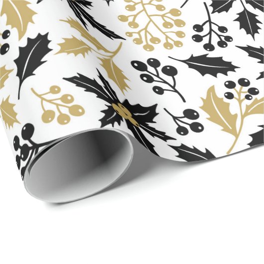 White Black Holly Geschenkpapier (Rolleneckpunkt)