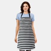 White Black Horizontal Stripe Pattern Stylish Schürze (Getragen)