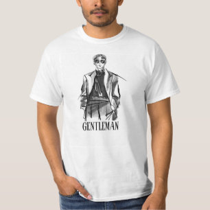 White Black Illustriert Brush Gentleman T - Shirt