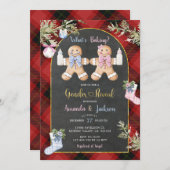 White Black Kariert Cookie Gender Reveal Einladung (Vorne/Hinten)