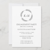 White Black Leaaath Wreath Monogram Engagement Par Einladung (Vorderseite)