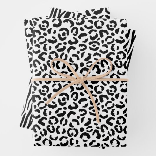 White Black Leopard Zebra Animal Print Geschenkpapier Set (Beispiel)