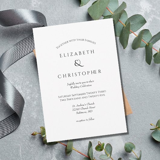 White Black Minimalistisch Modern Simple Wedding Einladung