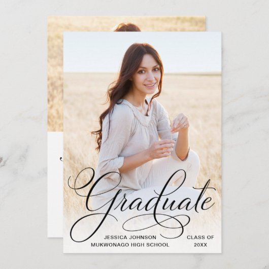 White Black Modern 2 FOTO Graduation Party Einladung (Vorne/Hinten)