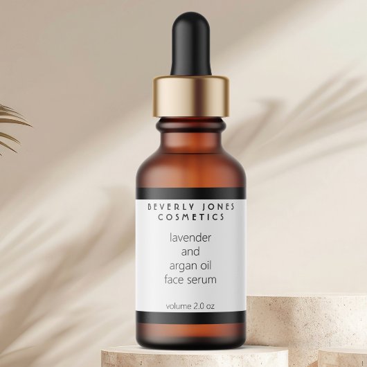 White & Black Modern Cosmetics Dropper Bottle Adressaufkleber