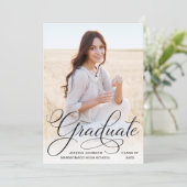 White Black Modern FOTO Graduation Party Einladung (Stehend Vorderseite)