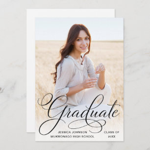 White Black Modern FOTO Graduation Party Einladung