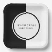 White & Black Modern Geometric Design Pappteller (Vorderseite)