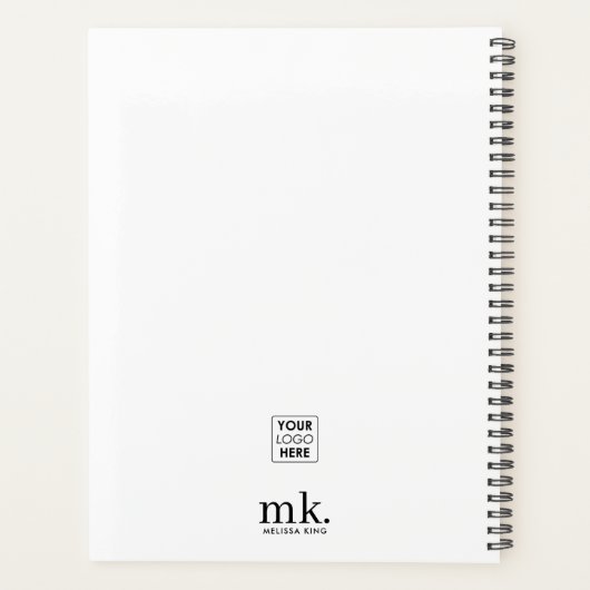 White Black Modern Monogram Firmenlogo Planer (Rückseite)