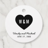 White & Black Monogram Heart Wedding Geschenkanhänger (Vorderseite)