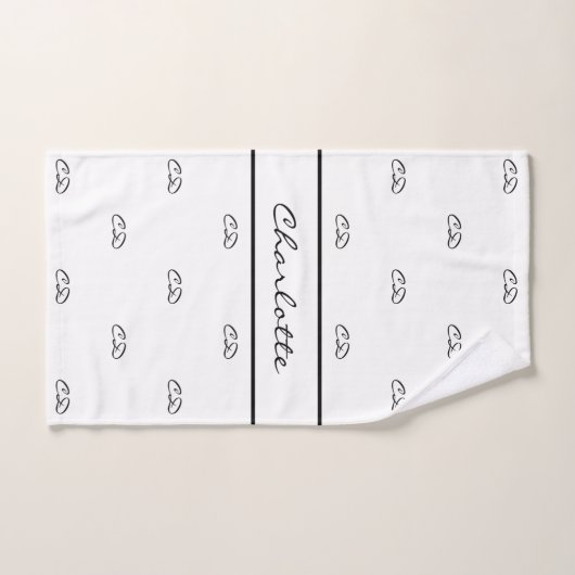 White Black Monogram Initial Name Skript Handtuch (Handtuch)