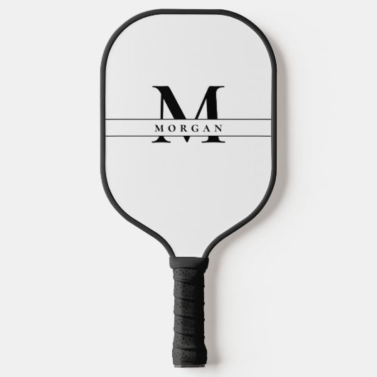 White Black Monogram Name Minimal personalized Pickleball Schläger (Vorderseite)