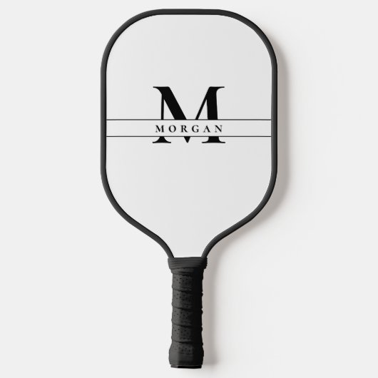 White Black Monogram Name Minimal personalized Pickleball Schläger (Rückseite)