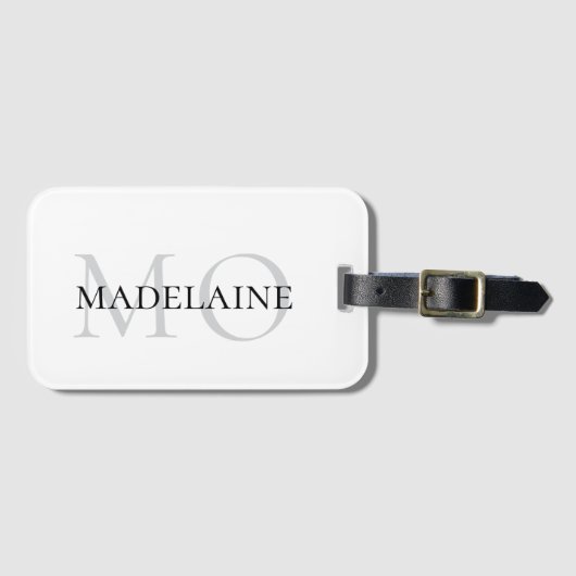 White Black Monogram Personal Travel Gepäckanhänger (Vorderseite (Horizontal))