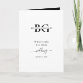 White Black Monogram Wedding Order of Service Programm (Vorderseite)