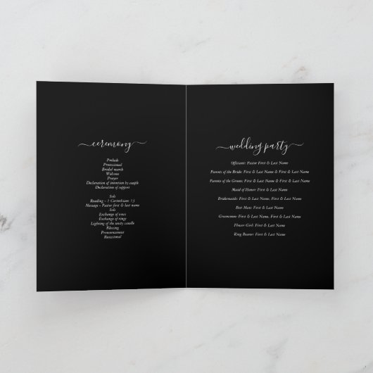 White Black Monogram Wedding Order of Service Programm (Innenseite)