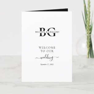 White Black Monogram Wedding Order of Service Programm