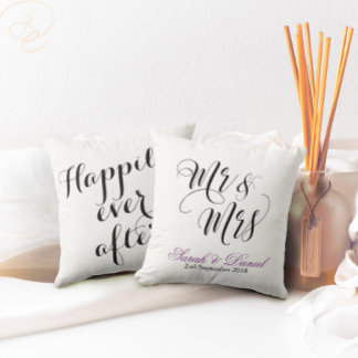 White Black Mr & Mrs Wedding Pillow Keepake Gesche Kissen