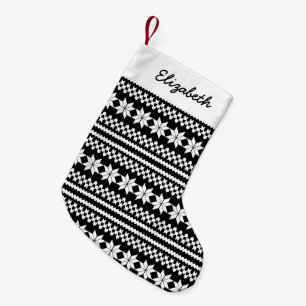 White Black Nordic Christmas Sweater Pattern Kleiner Weihnachtsstrumpf