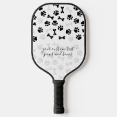 White Black Pet Dog Cat Bone Paws script Pickleball Schläger (Vorderseite)