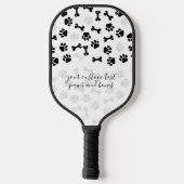 White Black Pet Dog Cat Bone Paws script Pickleball Schläger (Rückseite)