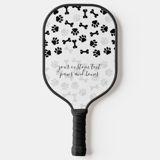 White Black Pet Dog Cat Bone Paws script Pickleball Schläger (Rückseite)