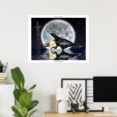 WHITE & BLACK RAVENS, TOTEM & MOON Art Poster (Heimbüro)