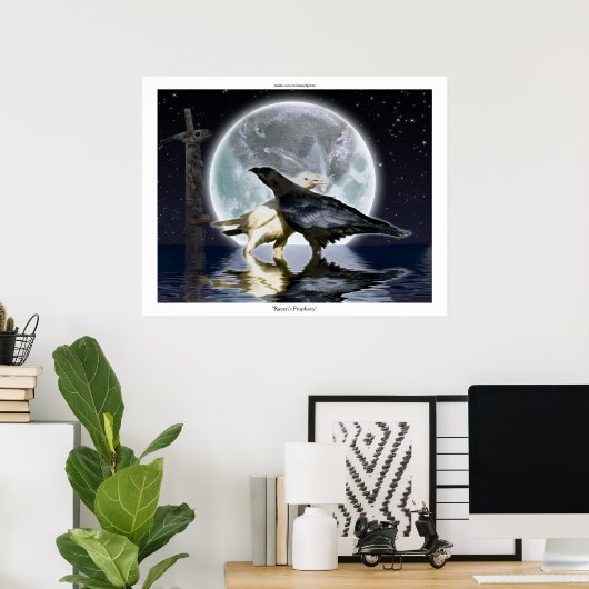 WHITE & BLACK RAVENS, TOTEM & MOON Art Poster (Heimbüro)