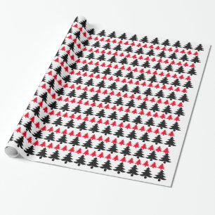 White Black & Red Christmas Tree Wrapping Paper Geschenkpapier