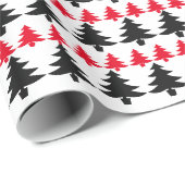 White Black & Red Christmas Tree Wrapping Paper Geschenkpapier (Rolleneckpunkt)