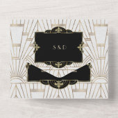 White Black Roaring 20s Gatsby Art Deco Hochzeit All In One Einladung (Rückseite)