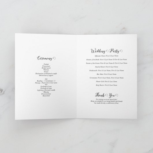 White Black Script Foto Wedding Order of Service Programm (Innenseite)