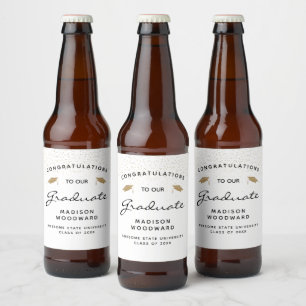 White Black Script Gold Caps Abschluss Bierflaschenetikett