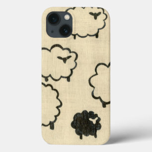 White & Black Sheep on Cream Background iPhone 13 Hülle
