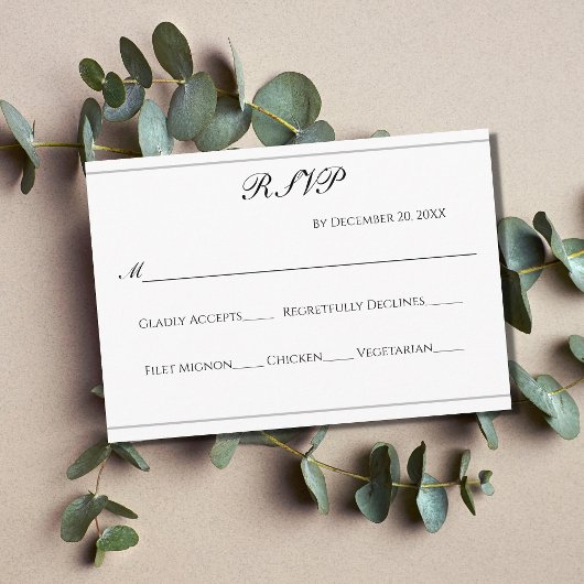 White Black Silver Classic Formal Elegante Hochzei Begleitkarte