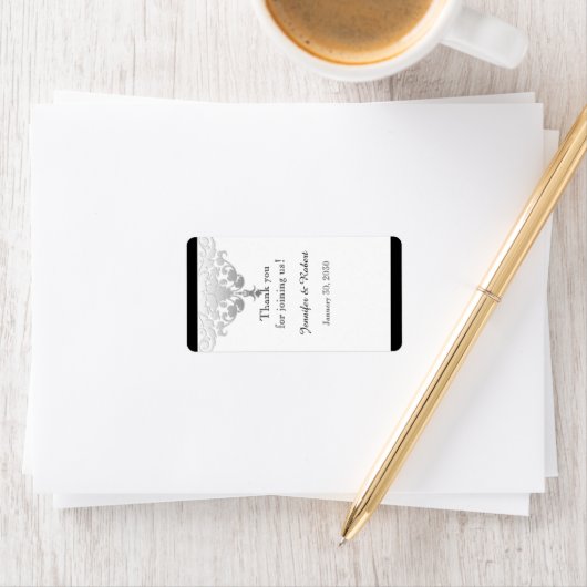 White Black Silver Damask Wedding Lip Balm Label Adressaufkleber (Insitu)