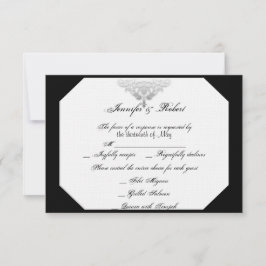 White Black Silver Damask Wedeltrettkarte RSVP Karte